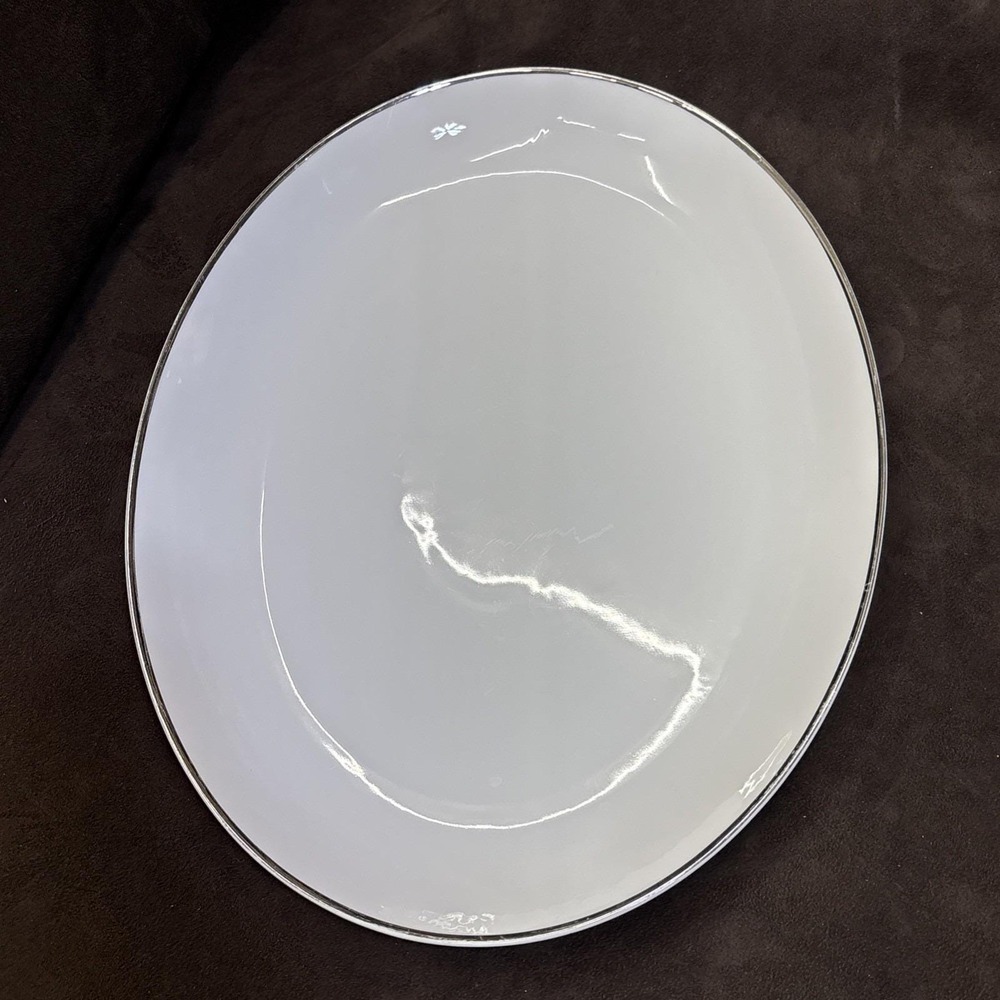 Harmony House Moderne  Fine China Oval Serving Platter Silver Trim 16"